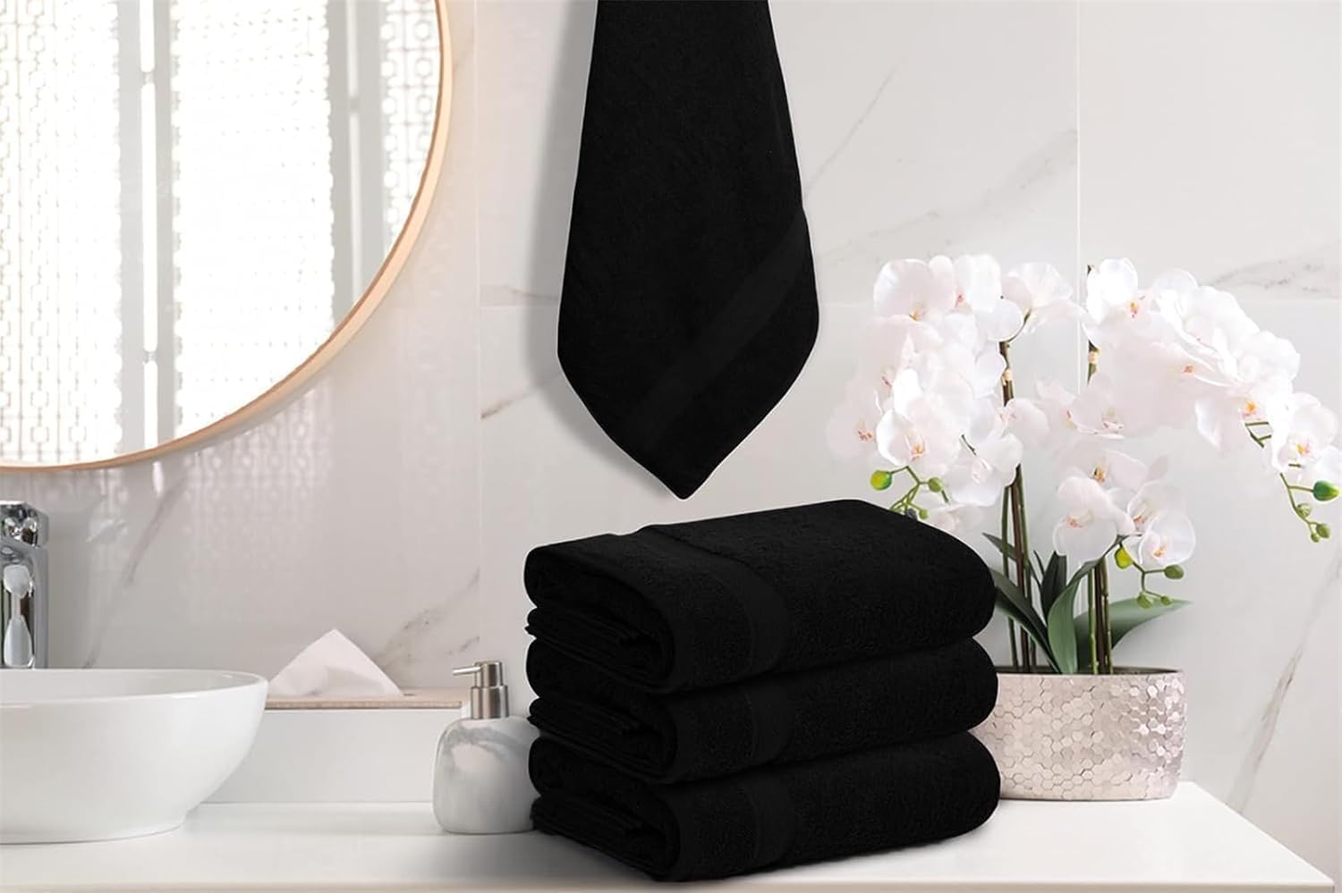 BEYTOR Luxury Bath Towels – 100% Cotton, Ultra Soft, Quick-Dry & Highly Absorbent – Plush & Durable Hotel-Quality Towels for Home, Spa & Gym – Black (3pcs (90 * 180 cm+ 70 * 180 cm + 50 * 100 cm))