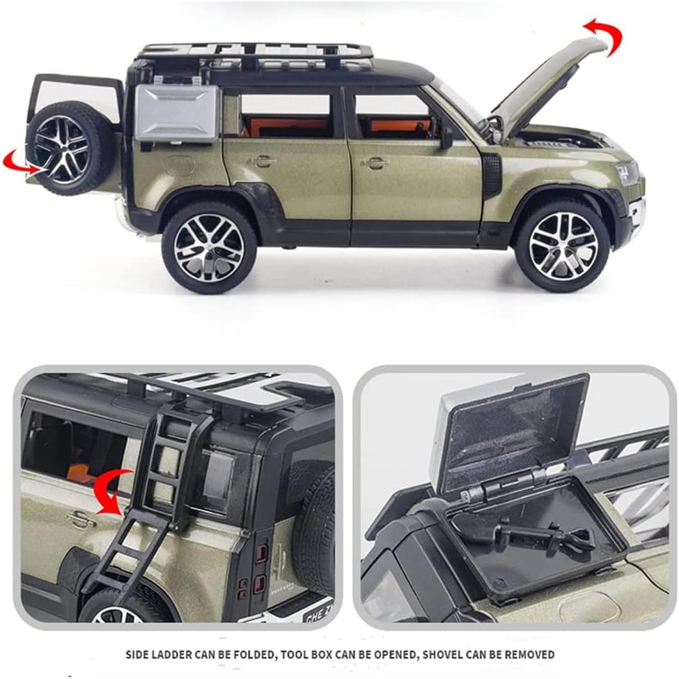 DEUSON ECOM Diecast Metal Car Model 1/24 Defender Toy Cars for Kids Boy Girl Zinc Alloy Pull Back Toy Car with Sound and Light Gift and Collectible Car - Multi Color