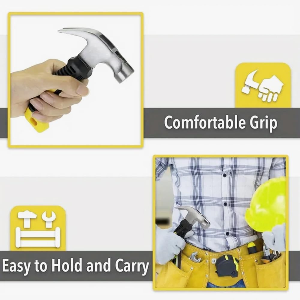 ORDERLY by HEXAR® Claw Hammer, 290g, Small Camping Claw Hammer, Engineering Hammer, Steel Alloy Woodworking With Non-slip Handle, Easy to Carry For DIY