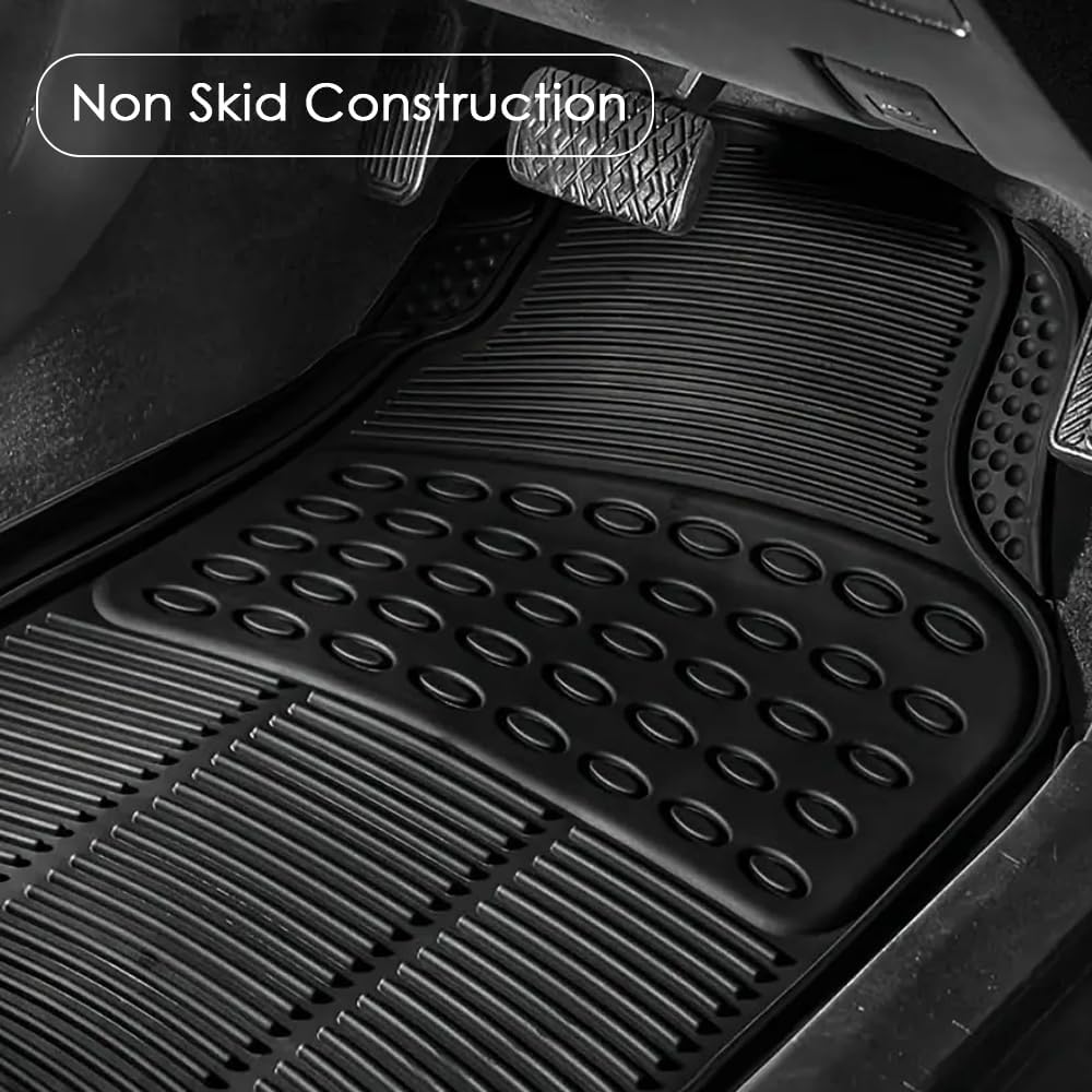 HEXAR Car Floor Mats, 3 Piece Automotive Floor Mat Set, Heavy Duty Rubber, Universal Fit Full Set, Weatherproof, Trimmable For Most Cars, Sedan, SUV, Trucks