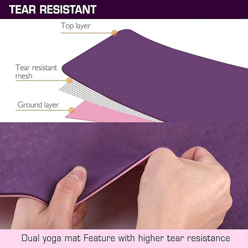 HEXAR 6mm Thick TPE Yoga Mat 61x183cm Eco-friendly Non-Slip Exercise & Knees Supportive Fitness Mat for Men & Women, Workout Mat for Yoga, Pilates & Floor Exercise