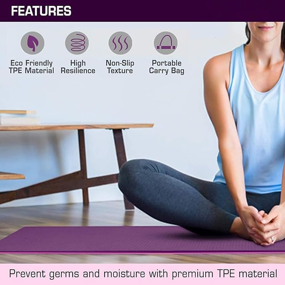 HEXAR 6mm Thick TPE Yoga Mat 61x183cm Eco-friendly Non-Slip Exercise & Knees Supportive Fitness Mat for Men & Women, Workout Mat for Yoga, Pilates & Floor Exercise