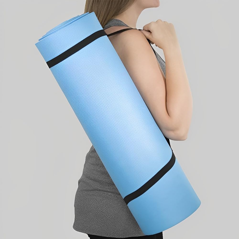 Yoga Mat with Nylon Strap 4mm Thick EVA Latex Free Mat for Men & Women 61x173cm - Non-Slip Exercise Mat for Home Yoga, Pilates, Stretching, Floor & Fitness Workouts - PURPLE
