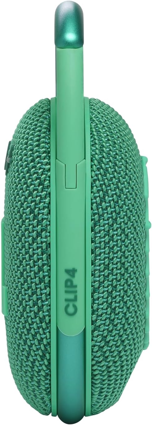 JBL Clip 4 Eco - Ultra-Portable Waterproof and Dustproof Bluetooth Speaker, big audio & punchy bass, made with 90% post-consumer recycled plastic, Integrated carabiner, Up to 10 Hours of Play (Green)