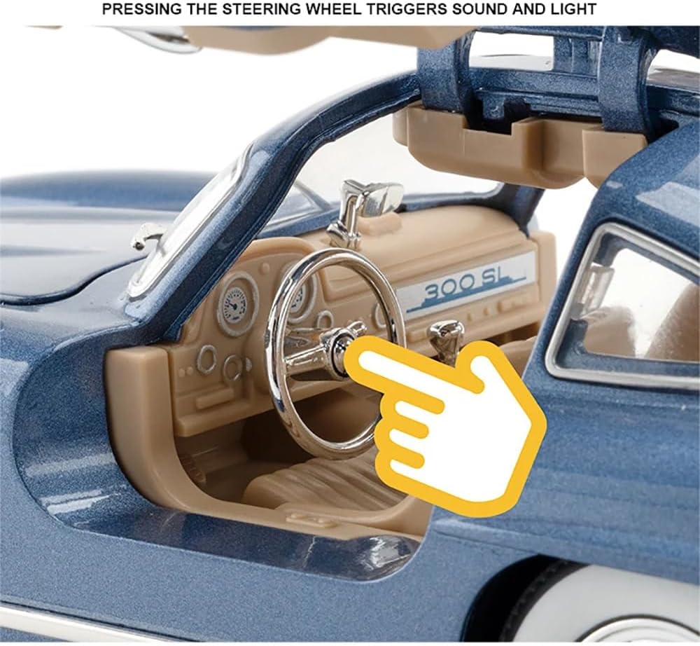 Coelon1:24 Vintage Toy Car 300 SL Classic Toy Cars for Kids Diecast Metal Car Light Sound Pullback Openable Door Cars