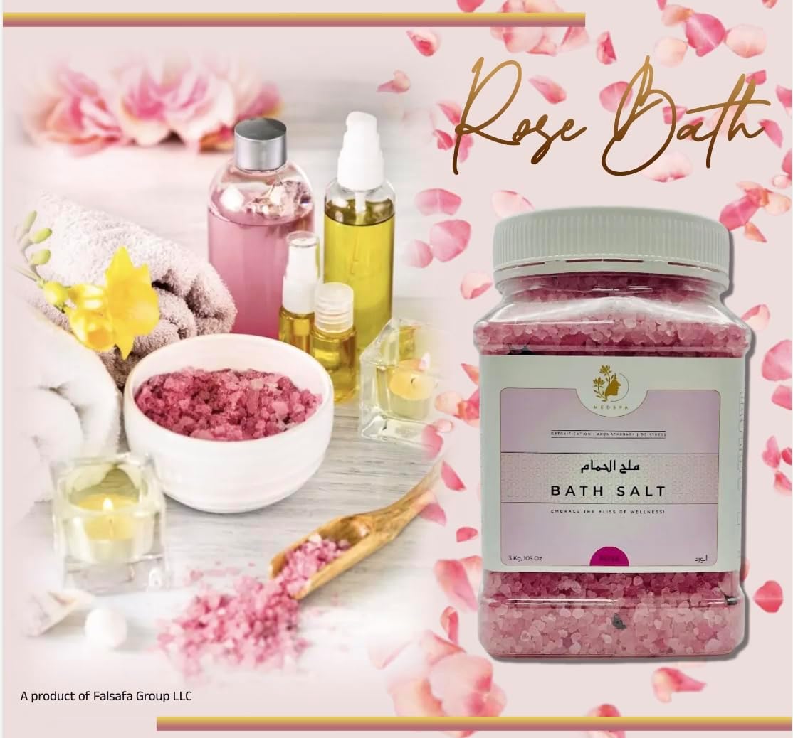 MEDSPA Rose and Hibiscus Bath Salt for Body & Foot Spa, Calming, Relaxing, Muscle Pain Relief, Aromatherapy, Pure and Natural Essential Oil Infused with Hibiscus Flower 3kg 105oz