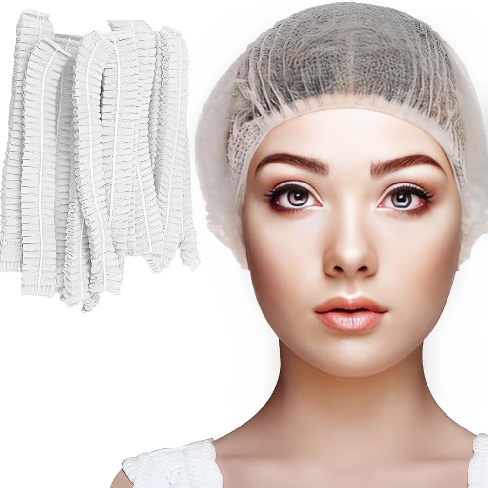 100 Pcs White Disposable Hairnet Head Cover Elastic Bouffant Cap Non-Woven Hair Covering Net for Medical Hospital Lab Restaurants Spa Salons