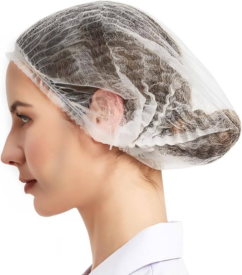 100 Pcs White Disposable Hairnet Head Cover Elastic Bouffant Cap Non-Woven Hair Covering Net for Medical Hospital Lab Restaurants Spa Salons