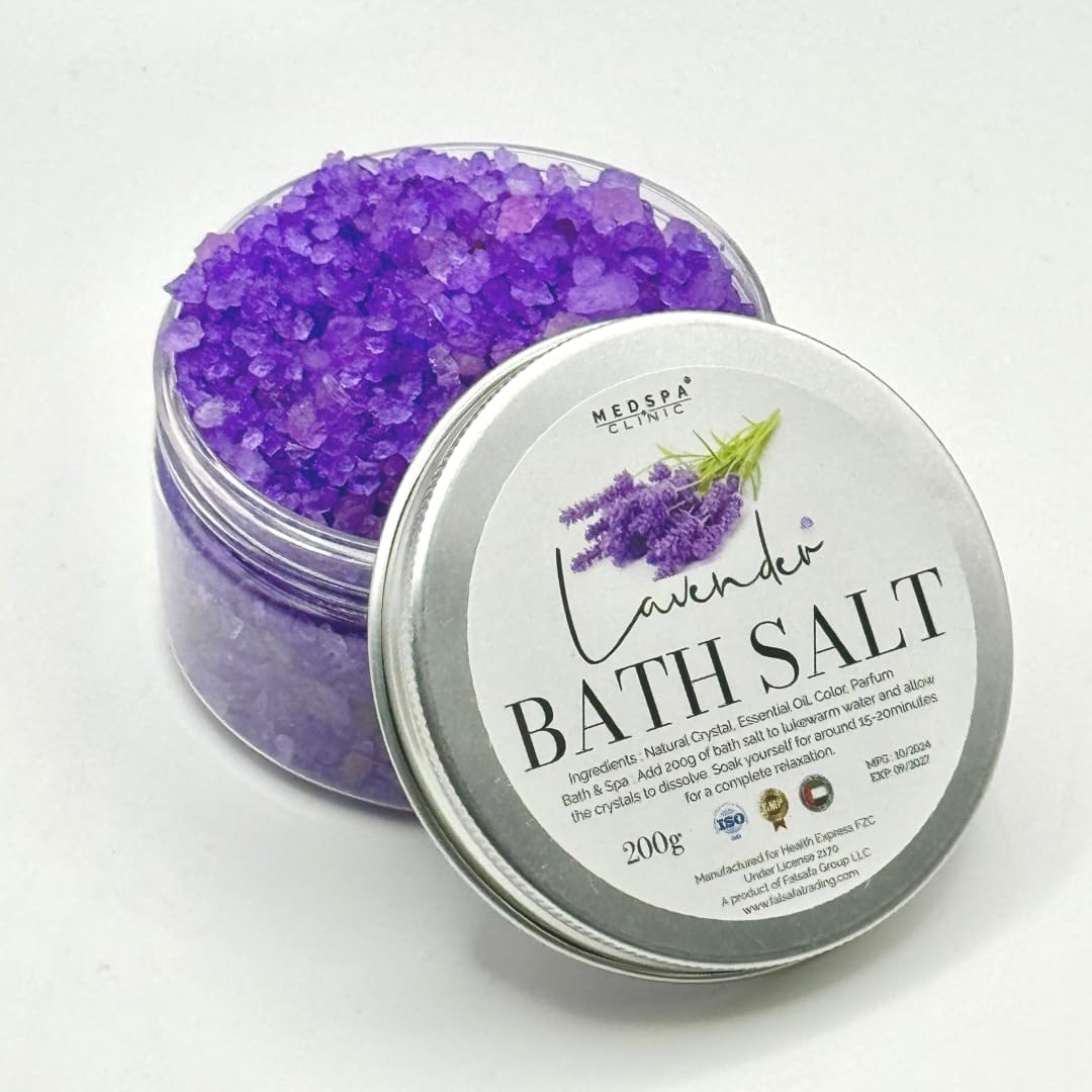 MedspaClinic Lavender Bath Salt for Body and Foot Spa, Calming, Relaxing, Aromatherapy, Travel Size - 200g
