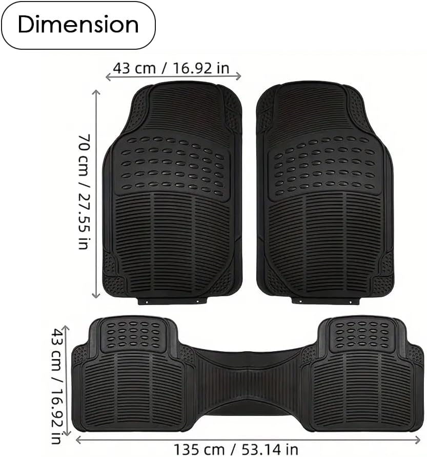 HEXAR Car Floor Mats, 3 Piece Automotive Floor Mat Set, Heavy Duty Rubber, Universal Fit Full Set, Weatherproof, Trimmable For Most Cars, Sedan, SUV, Trucks