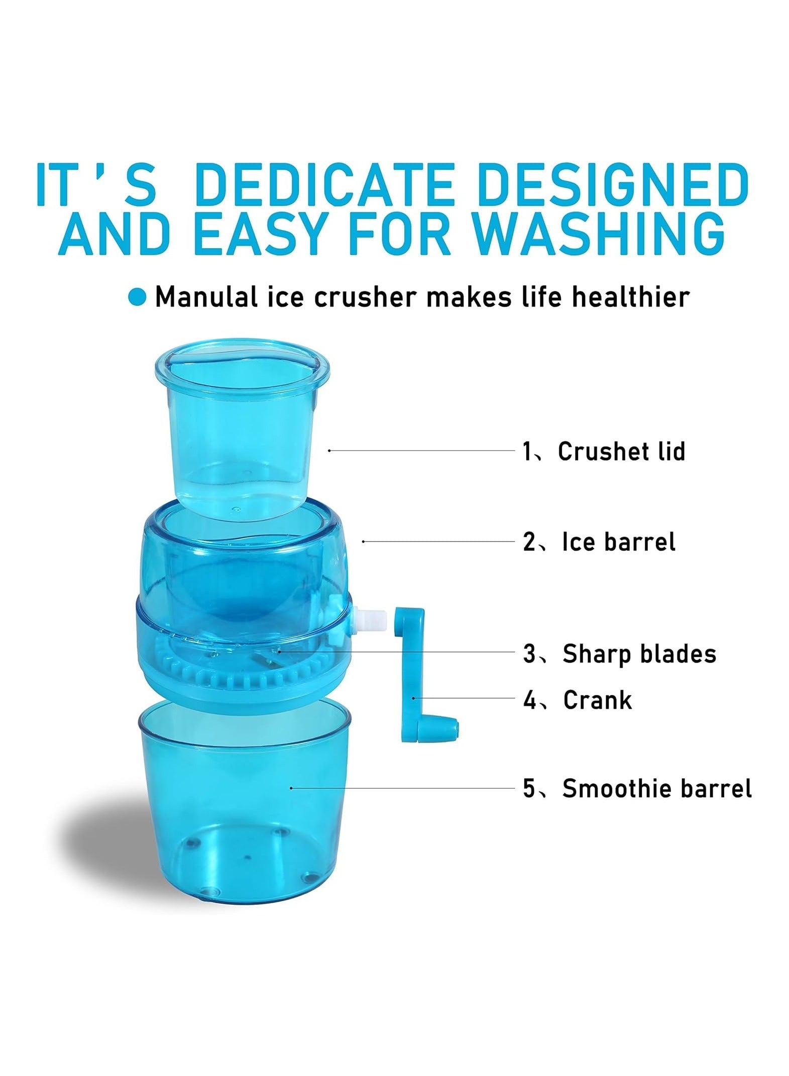 Eworld Portable Manual Ice Shaver and Snow Cone Maker in Vibrant Blue, Ultimate Kitchen Tool for Making Refreshing Slushies and Snow Cones for Effortless Summer Coolness.