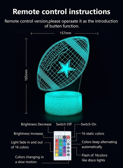 3D LED Night Light Lamp, baseball cap, Football Helmet, Basketball Flat Acrylic Optical Illusion Lighting Lamp with 16 Colors Touch Sensor with Remote Control, Sports Fan Nightlight Gift for Kids Boys