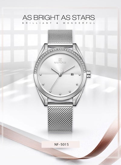 NAVIFORCE Luxury Fashion Simple Diamond Women Watch Stainless Steel Waterproof Wristwatch with Date NF5015