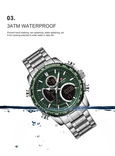 NAVIFORCE الرجال الساعات الرياضية الرقمية متعددة الوظائف ساعة كرونوغراف كوارتز مقاوم للماء الفولاذ المقاوم للصدأ ساعة اليد NF9182