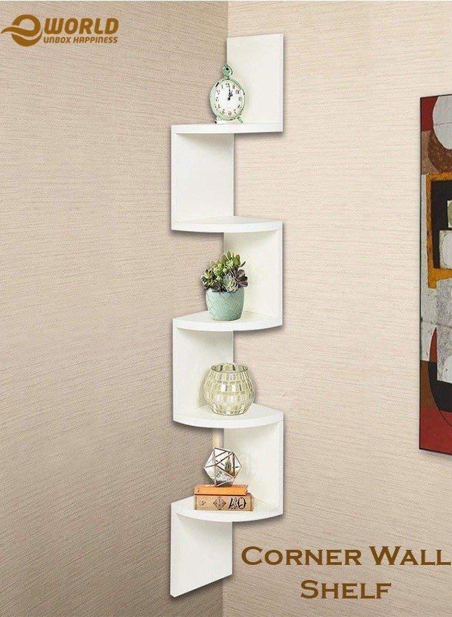 Eworld 5 Tier Floating Wall Mount Corner Shelve For Bedroom and Living Room