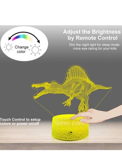 Multicolour Dinosaur Night Light for Kids Dinosaur Light with Touch and Remote Control 16 Color Changing Dimmable Spinosaurus Lamp Dinosaur Toys for 3 4 5 6 7 8 9 Year