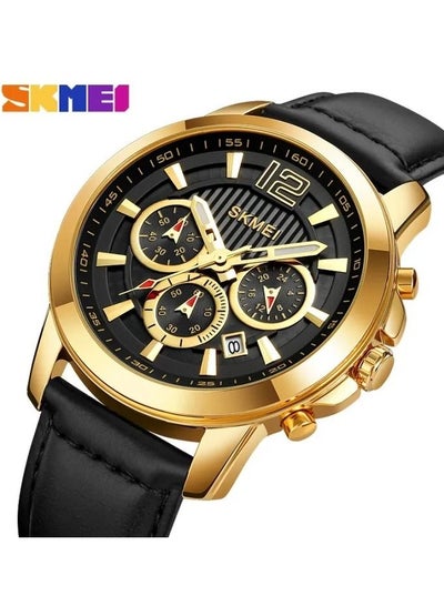 SKMEI Men Quartz Watch Three Dial Wristwatch Leather Strap Waterproof Watch Fashion Business Style For Men 1989