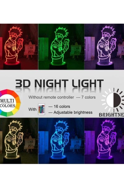 3D Illusion Lamp LED Multicolor Night Light Kakashi Hatake Holding Book Kids Boys Children Gift Bedroom Decoration Table Lamp Naruto