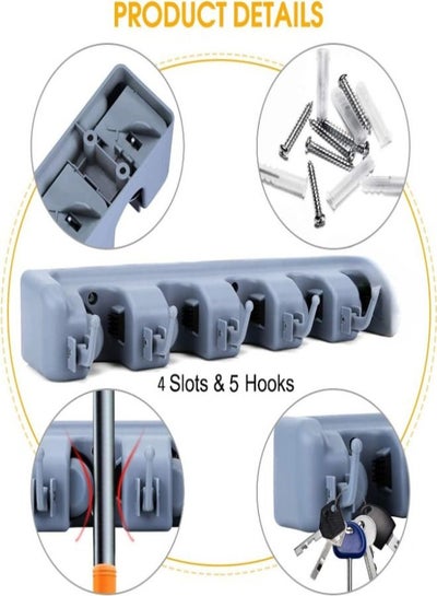 4 Slots Mop Broom Holder Wall Mounted Kitchen Hanging Garage Utility Tool Organizers and Storage Rack For Commercial Bathroom Laundry Room Closet Gardening