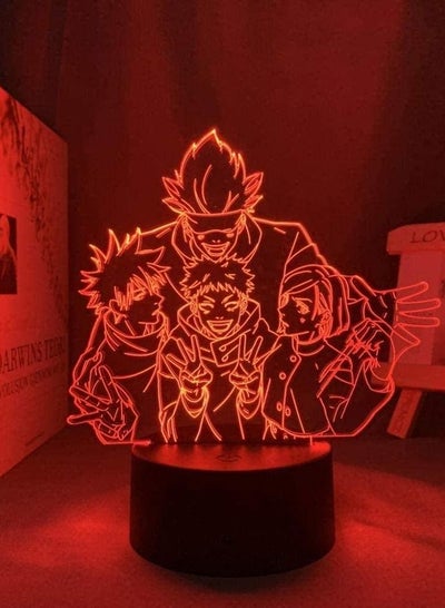 مصباح ليلي ثلاثي الأبعاد Anime Illusion LED ديكور أنيمي مصباح Satoru Gojo Team Light Jujutsu Kaisen LED ضوء ليلي لهدية عيد ميلاد Jujutsu Kaisen Group Satoru Gojo Lamp
