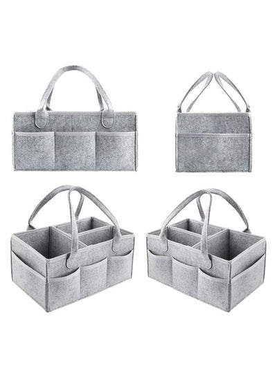 Mirfa Baby Diaper Caddy Organizer Tote Bag With Handle - Nursery Storage Bin for Changing Table | Portable Car Travel Organizer – Diaper Organiser (Grey)