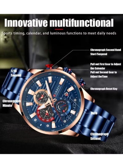 Curren 8415 Original Men's Watch Stainless Steel Band, Blue / Blue