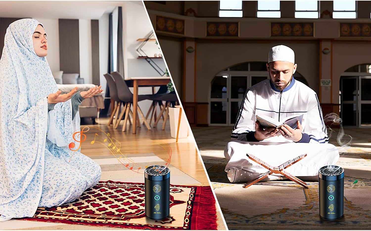 مبخرة كهربائية 2 في 1 من السلامة مع مكبر صوت للقرآن الكريم، مبخرة بخور مع جهاز تحكم عن بعد، موزع روائح للسيارة، المكتب، المنزل، غرفة النوم، غرفة المعيشة، الدراسة، المنتجع الصحي