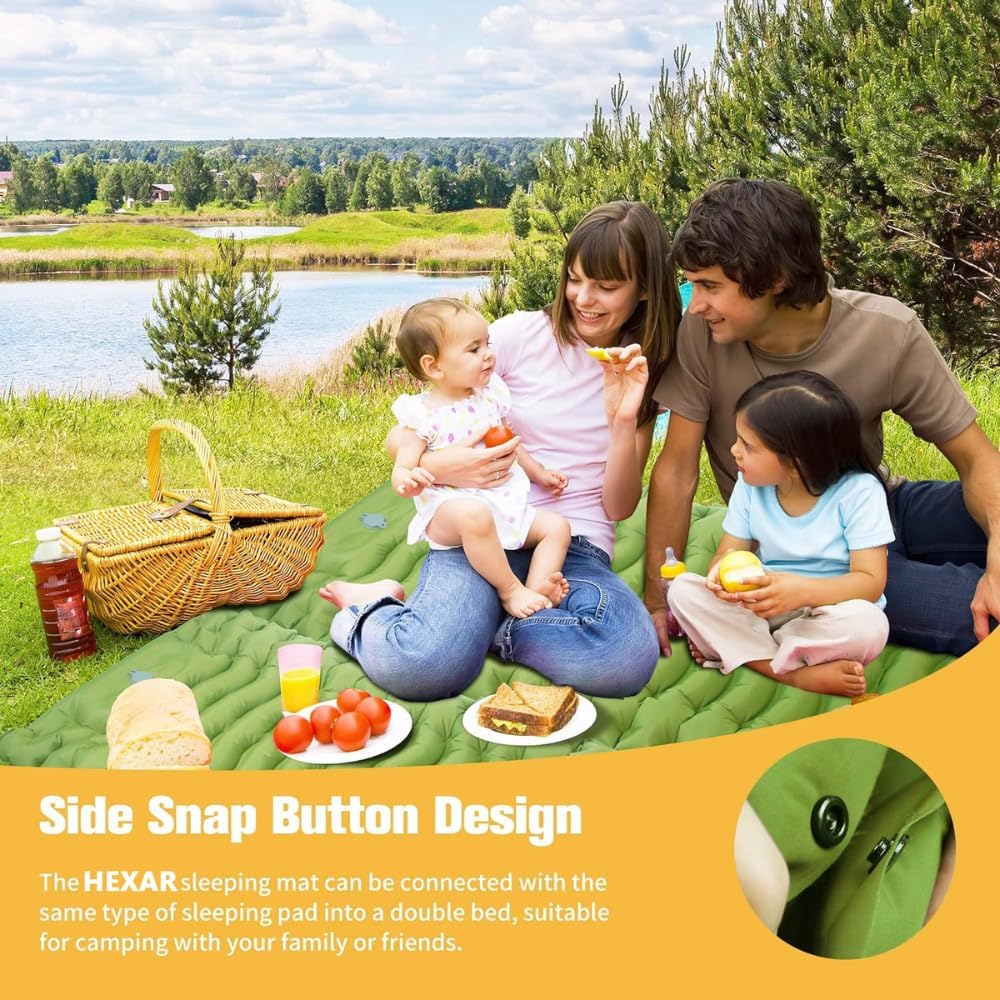 HEXAR Self Inflating Sleeping Pad with Foot Pump 190X64 Built-in Pump Foldable Sleeping Mat with Pillow for Camping Hiking Durable Inflatable Air Mattress - Carry Bag, Repair Patches (Military Green)
