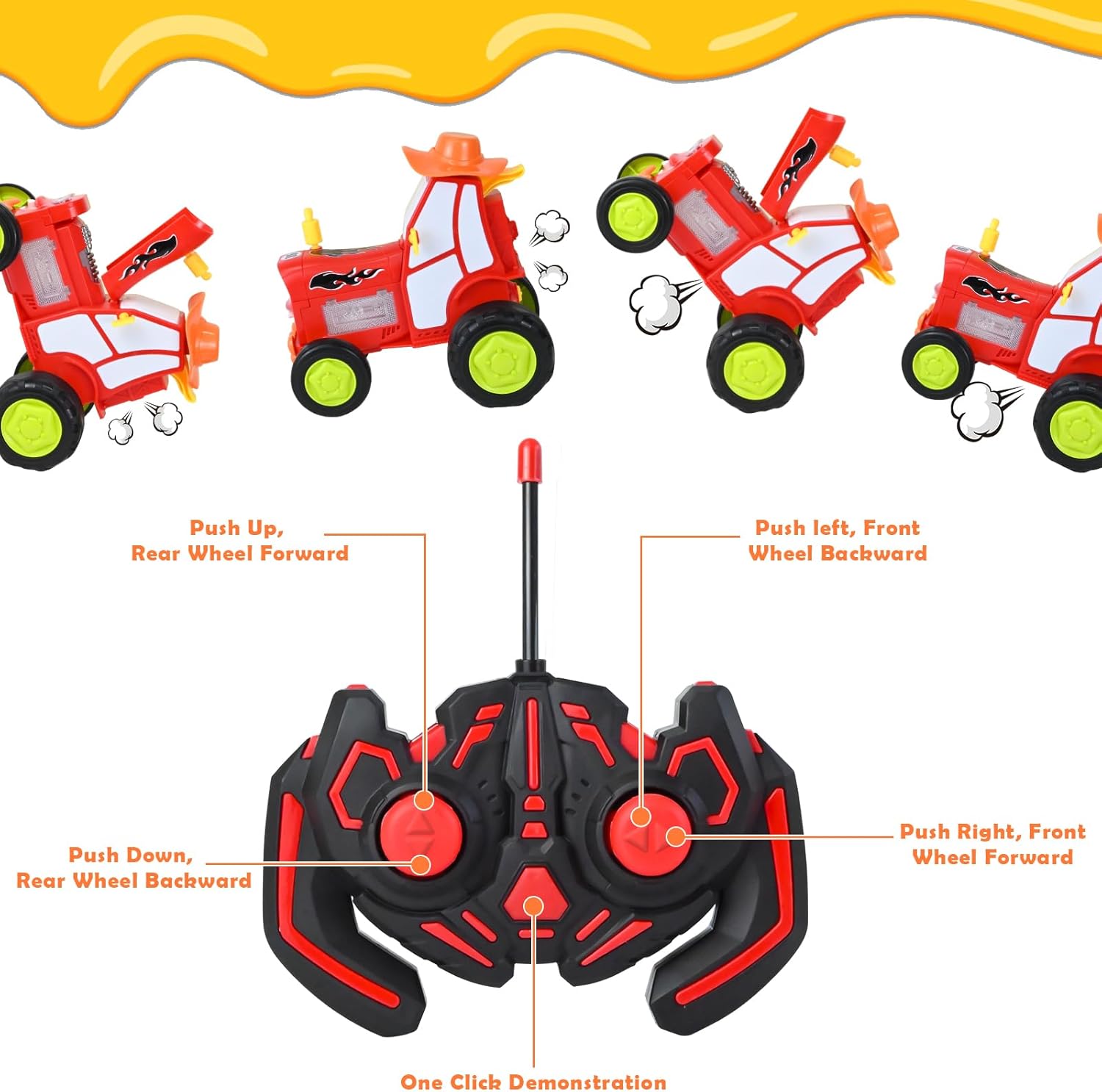 Neragron Remote Control Car, Crazy Jumping Dancing Car Toy, Double Sided RC Trucks with Headlights and Music, Wireless Remote Control Rocking Car for Kids Birthday Gift