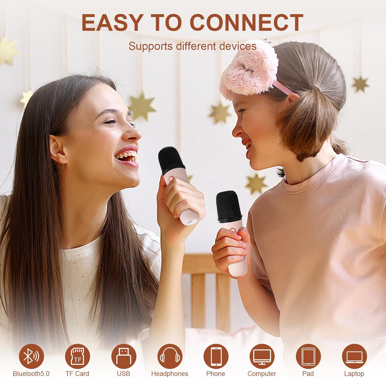 SEFONE Mini Kids Karaoke Machine 2 Wireless Microphones Set Portable Bluetooth Speaker Disco Lights Ideal Christmas Birthday Gifts for 4 5 6 7 8 9 10 12+Year Old Girls Boys