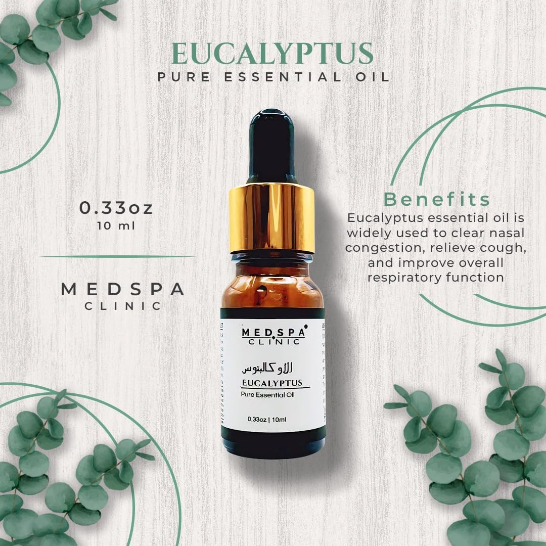 MedspaClinic Eucalyptus Essential Oil - 100% Pure and Natural - Aromatherapy for Respiratory Support and Relaxation - 10ml | 0.33oz Bottle