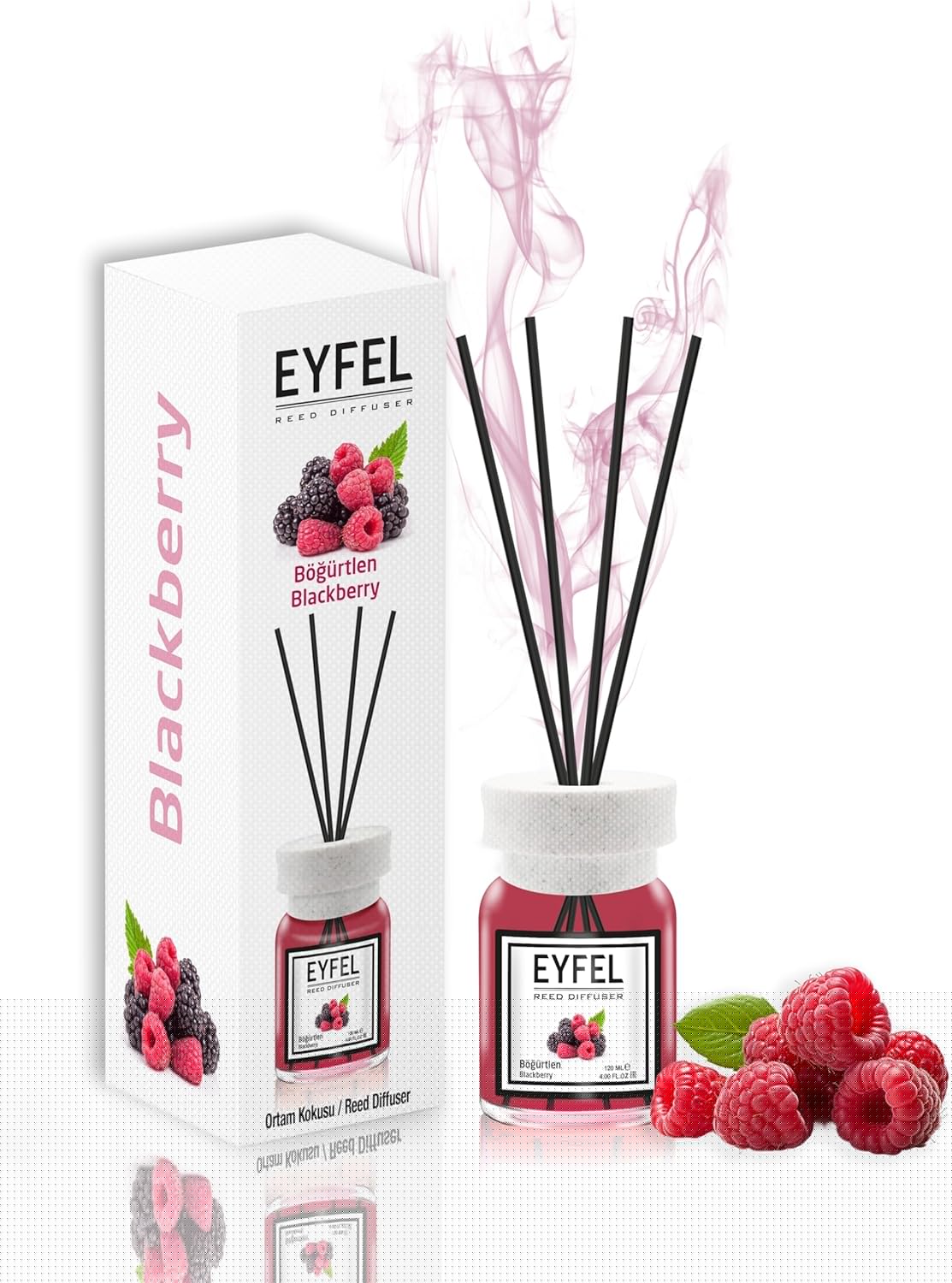 Eyfel Eau de Parfum Reed Diffuser Set - BlackBerry Scent 4.05 fl oz Oil Diffuser With Sticks for Home, Bathroom