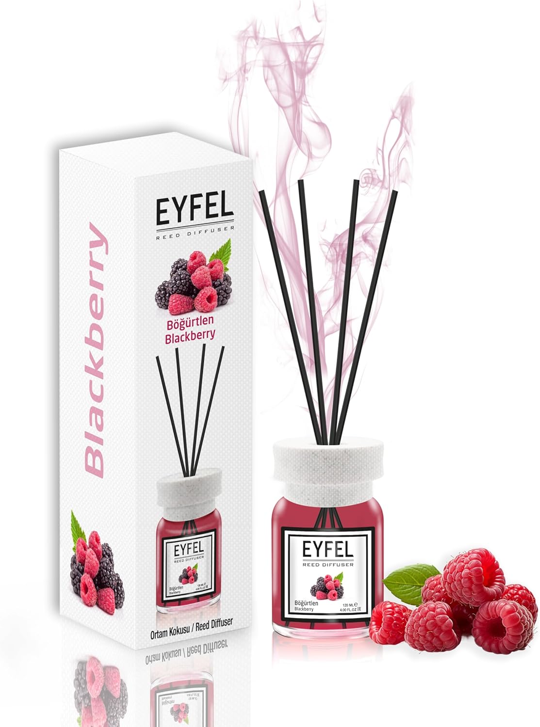 Eyfel Eau de Parfum Reed Diffuser Set - BlackBerry Scent 4.05 fl oz Oil Diffuser With Sticks for Home, Bathroom