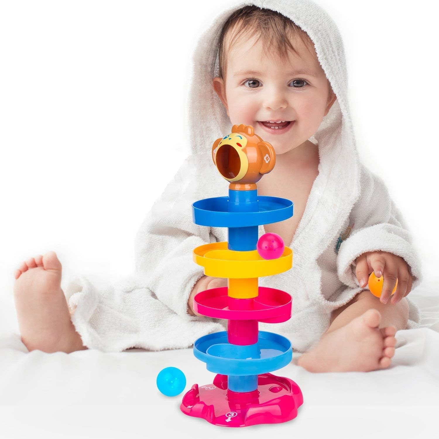 PRIME DEALS Monkey Ball Drop Toy For Babies And Toddlers | New 5 Layer Tower Run With Swirling Ramps And 3 Puzzle Rattle Balls | Best Educational Development Toy Set For Kids., Multicolor