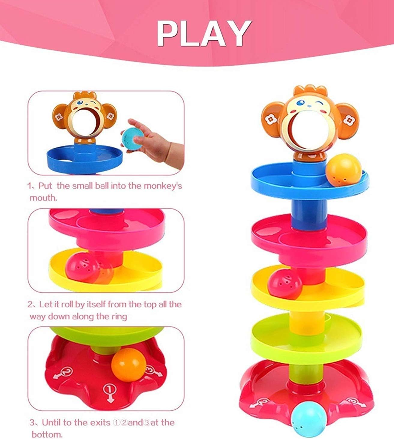 PRIME DEALS Monkey Ball Drop Toy For Babies And Toddlers | New 5 Layer Tower Run With Swirling Ramps And 3 Puzzle Rattle Balls | Best Educational Development Toy Set For Kids., Multicolor