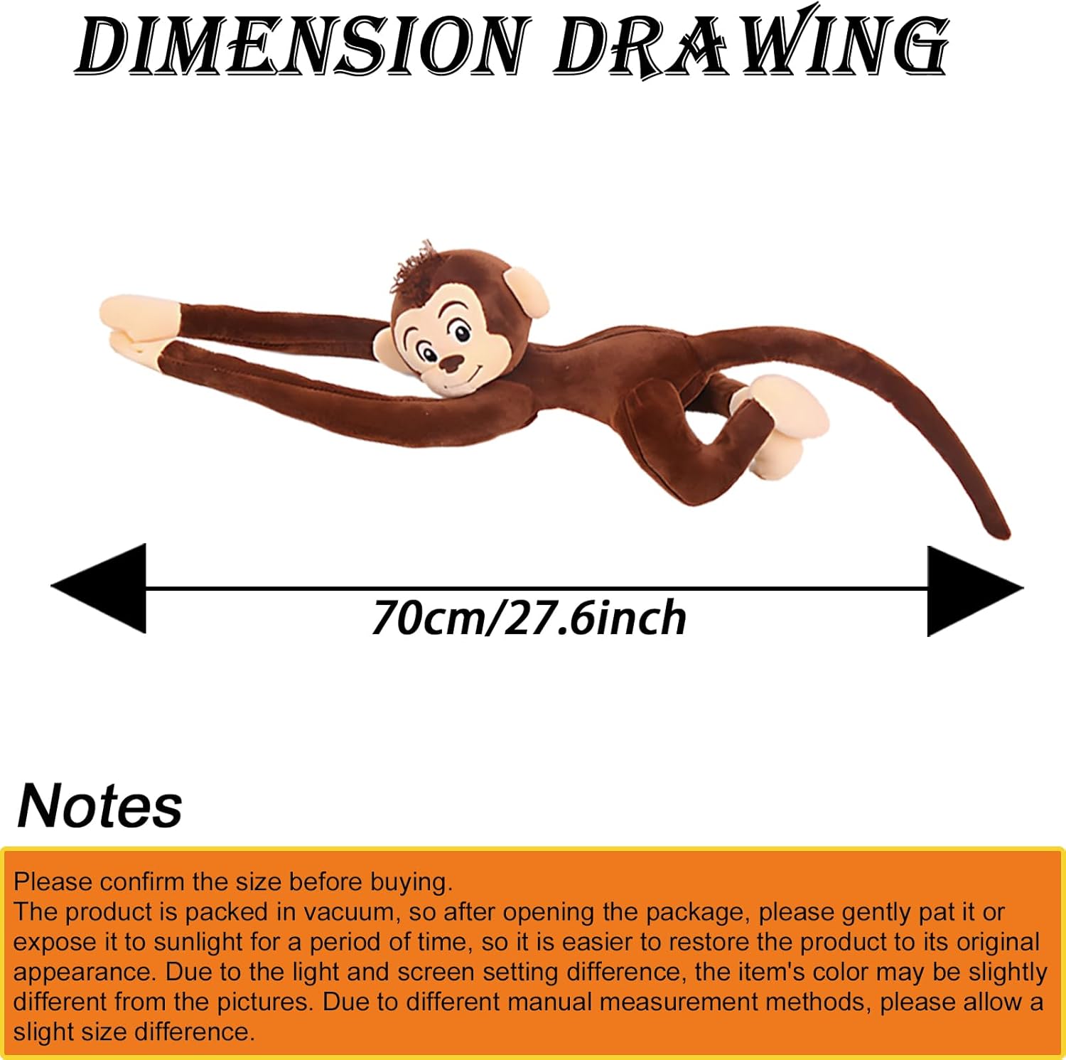 zxmbeddings Monkey Plush Stuffed Animal,Brown Hanging Monkey with Long Hands 27.6in