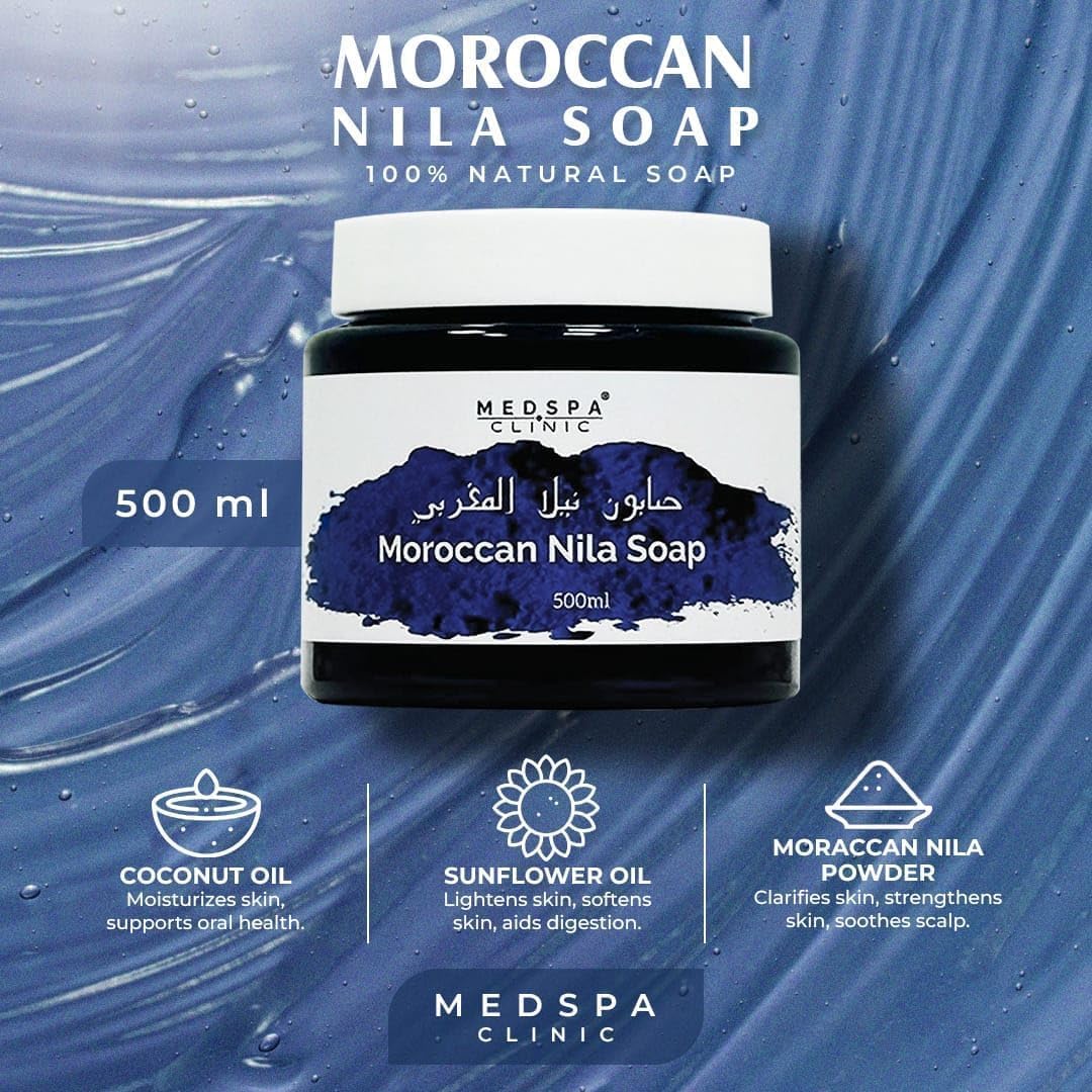 MEDSPACLINIC Moroccan Nila Natural Soap with Luffa, Purifying, Cleansing, Exfoliating for Whole Body Hammam Ritual 500ml