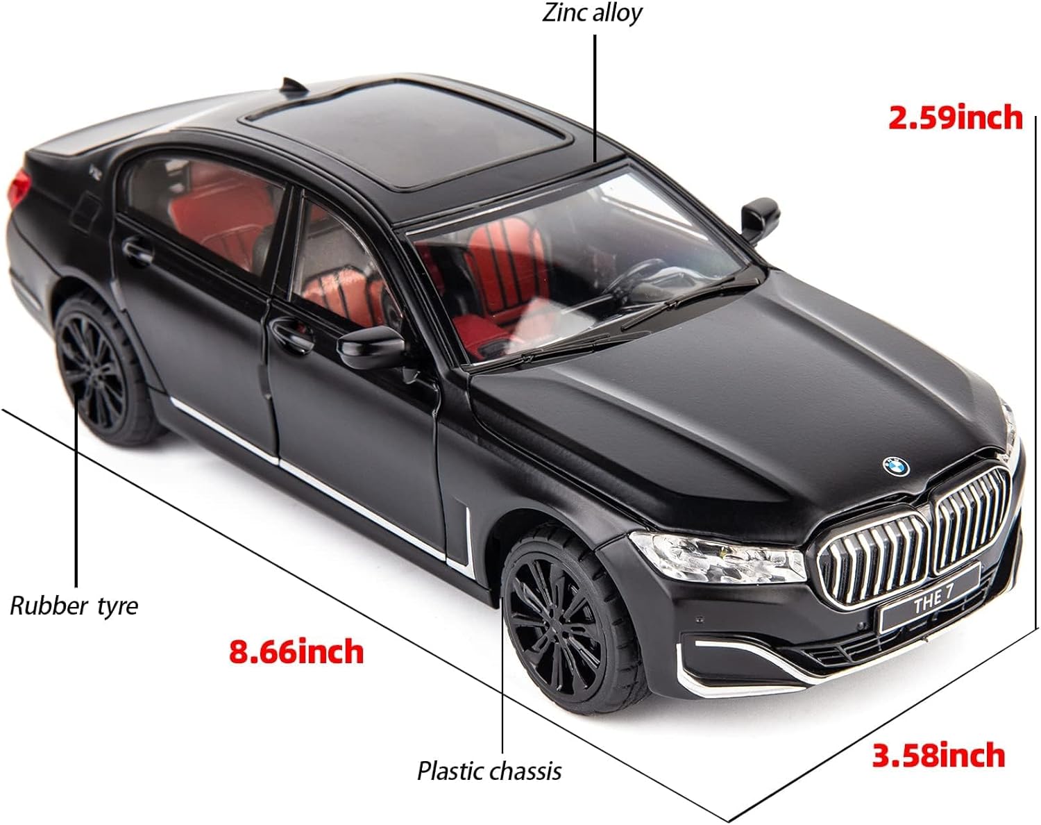 BDTCTK 1/24 Compatible for BMW 760 Model Car, Zinc Alloy Pull Back Toy car with Sound and Light for Kids Boy Girl Gift(Black), C341-1
