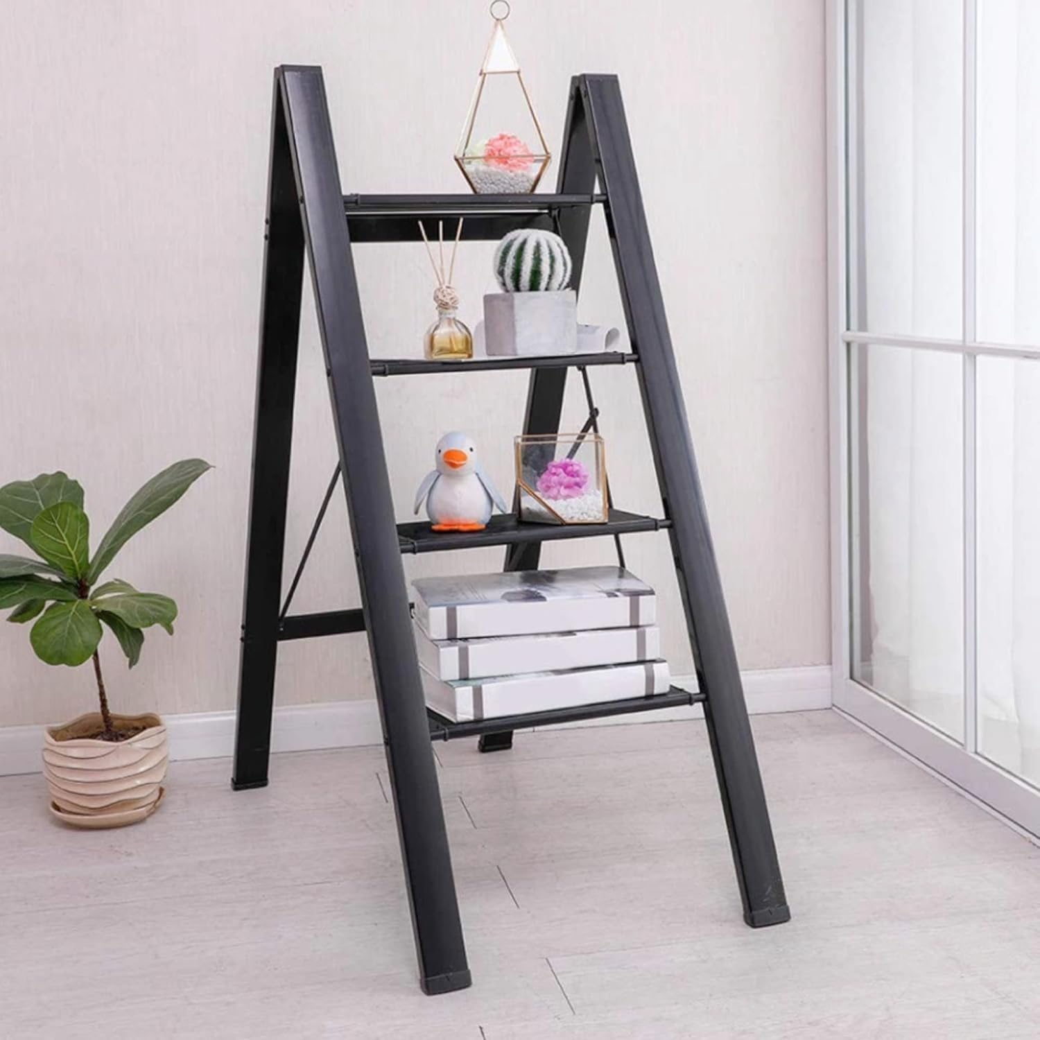 HEXAR GECKO 4 Step Ladder Folding Step Stool with Wide Anti-Slip Pedal 150kg Portable Ladders for Home and Office Use Kitchen (4 Step Ladder), HX270