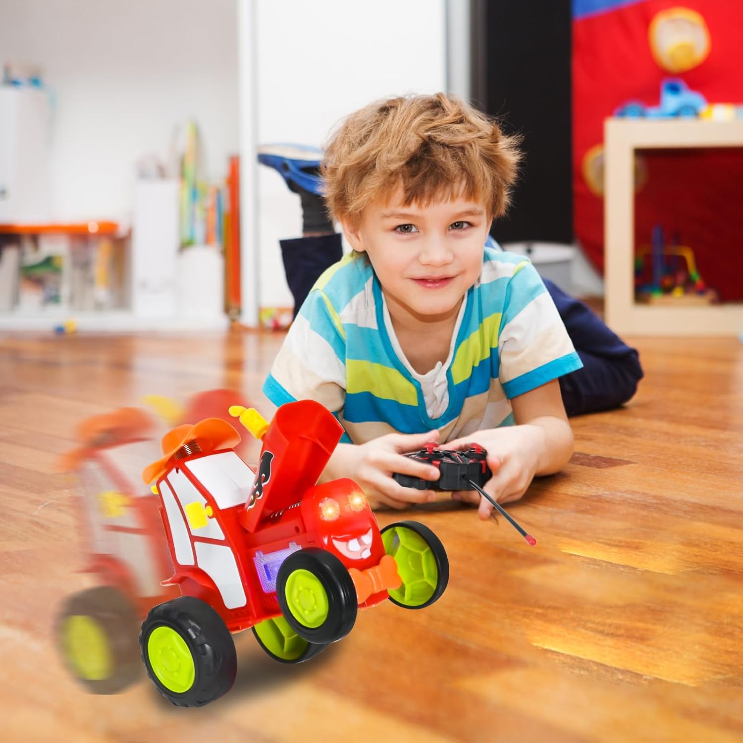 Neragron Remote Control Car, Crazy Jumping Dancing Car Toy, Double Sided RC Trucks with Headlights and Music, Wireless Remote Control Rocking Car for Kids Birthday Gift