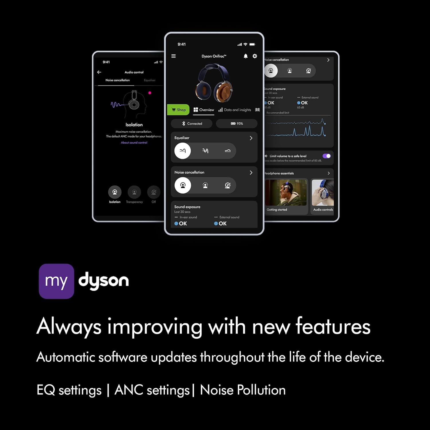 سماعات رأس Dyson OnTrac WP02 اللاسلكية بتقنية البلوتوث وإلغاء الضوضاء (سيراميك سينابار)