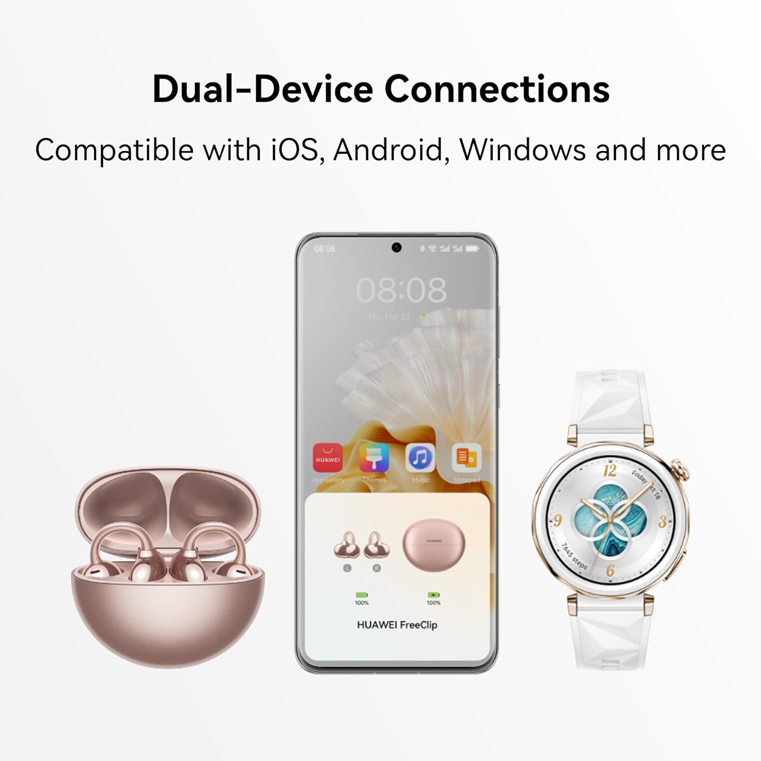 HUAWEI FreeClip, Groundbreaking Aesthetic Design, Feather-light Wearing, Open-ear Listening, AI Crystal-Clear Call, Long Battery Life, Dual-Device Connections, Beige
