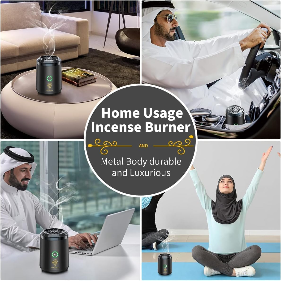 ECVV Mini Electric Incense Bukhoor Burner Aroma Diffuser Usb Rechargeable for Home, Car, Desert Camping & Travel Great gift