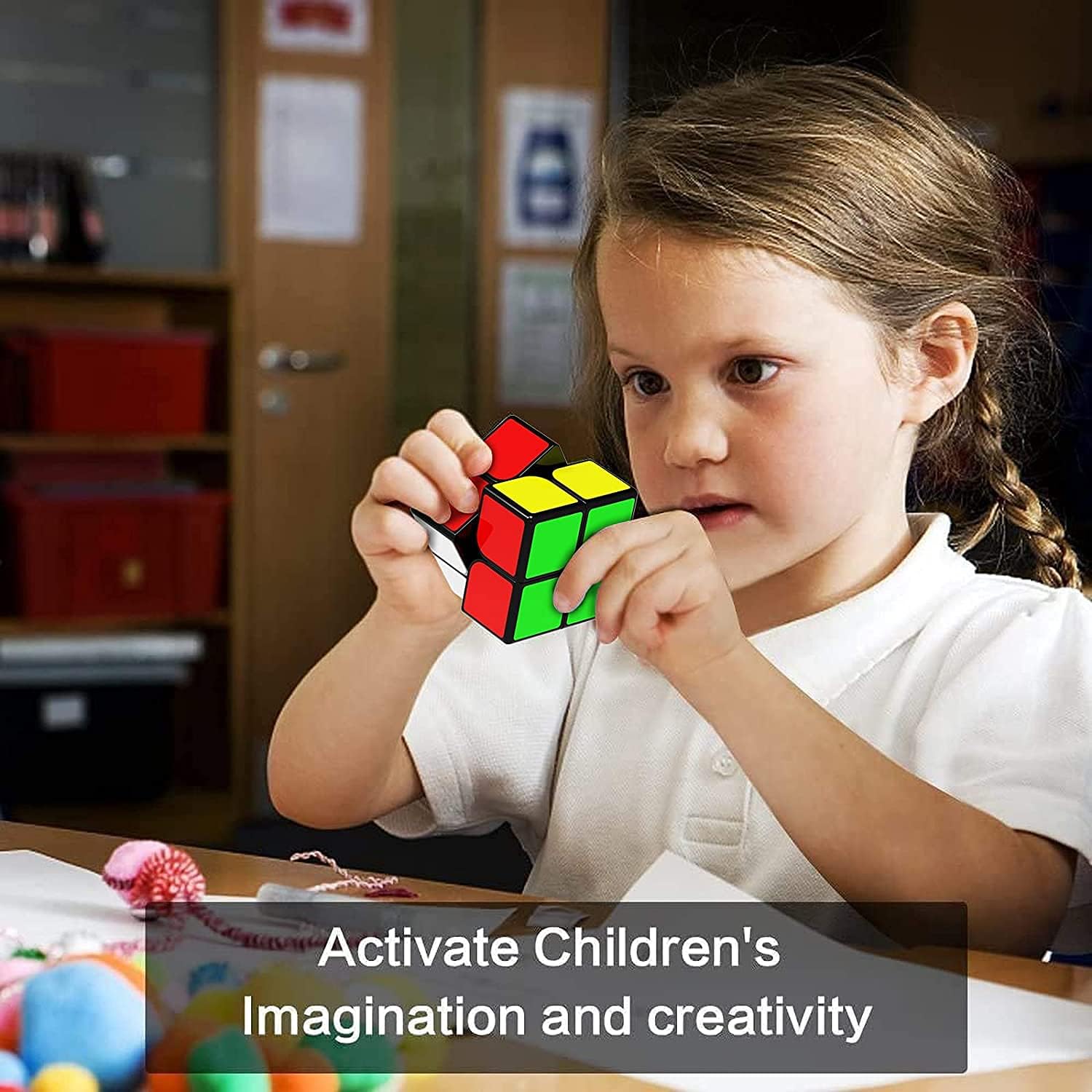 Roxenda Qiyi Qidi W 2x2 Speed Cube Classic Sticker 2 by 2 Magic Cube Smooth Puzzle Cube Black