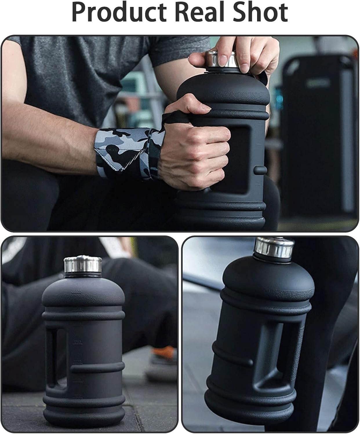 BEYTOR Half Gallon Water Bottle, 74oz Black Water Jug with Handle, 2.2 Liter Large Water Bottle Tritan Plastic Big Sports Jug, BPA Free Reusable Leak Proof Gym Drink Container