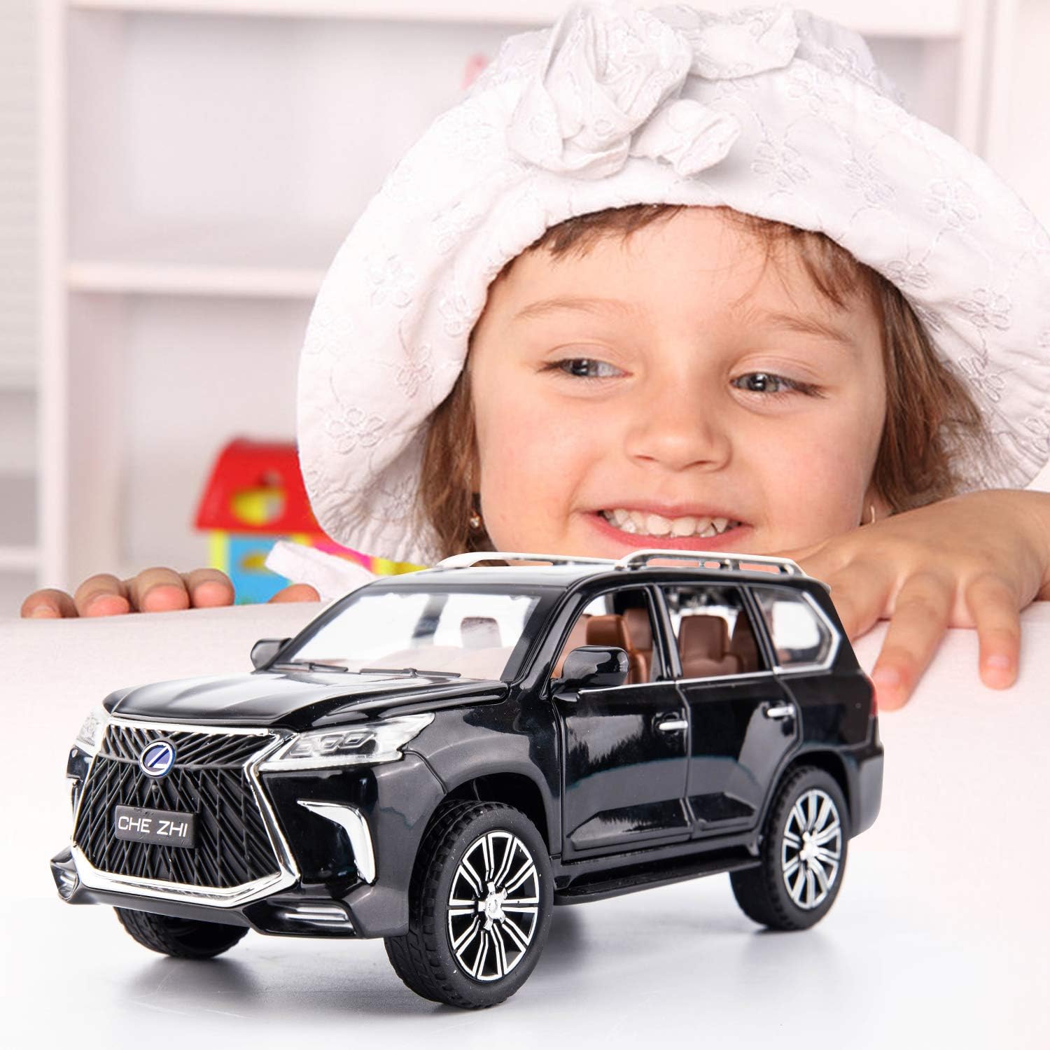 BDTCTK 1/24 Lexus 570 Off-Road in Luxury SUV Model Car, Zinc Alloy Pull Back Big Toy car with Sound and Light for Kids Boy Girl Gift(Black)