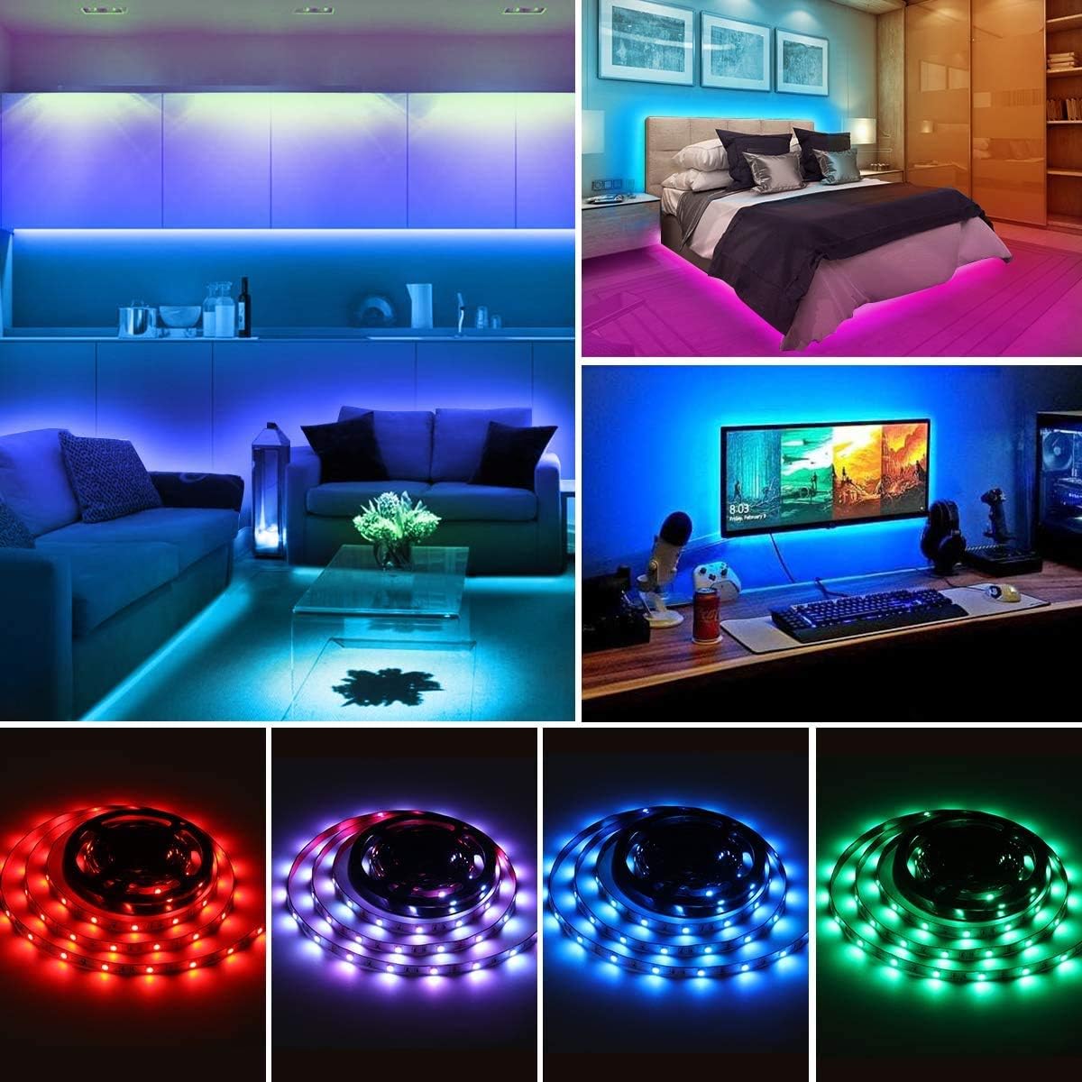 LED Strip Lights, 5m Smart Light Strips Color Changing Sync to Music, 5050 RGB Led Light Remote Control Rope Tape Lighting for Party Home Decoration Bedroom Hotel Outdoor Garden (5m bluetooth)