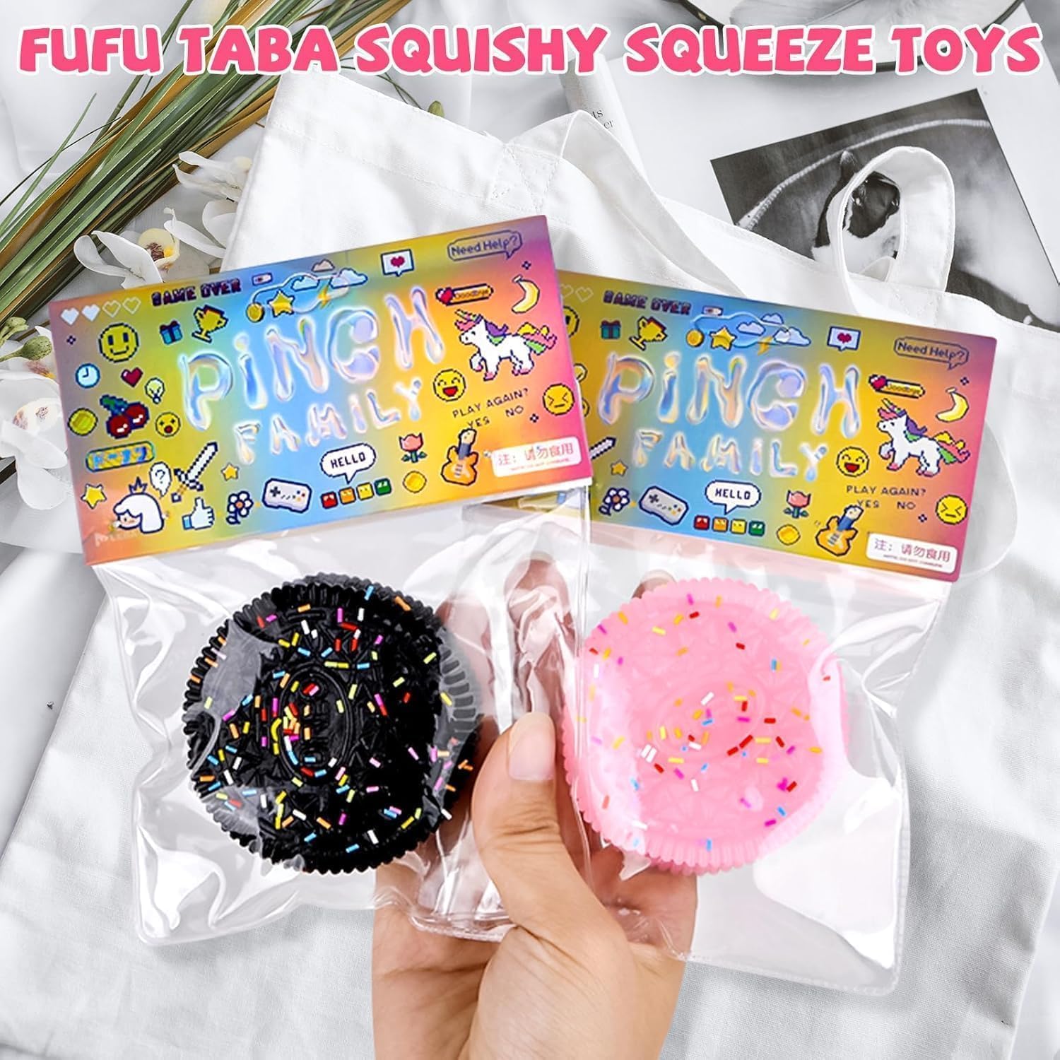 IKEEP 2Pcs Squishy Toys, Biscuit Squishy Stress Relief Toy, Pinching Sandwich Simulation Stress Toys, Ultra Soft Biscuit Decompression Squeeze Toys, Fufu Squishy Fidget Toys for Kids Adults