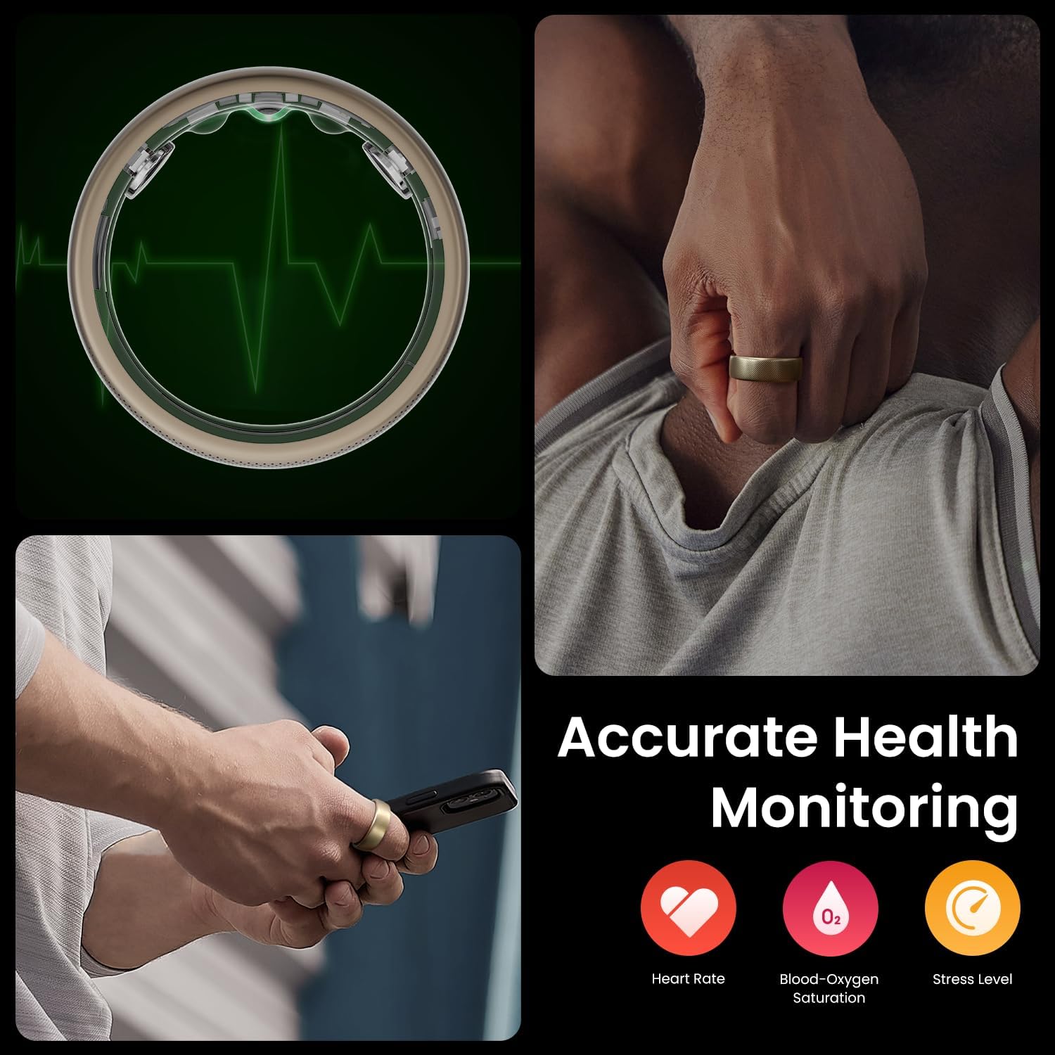 Amazfit Helio Smart Ring, No Subscription, Monitor Sleep, Heart Rate, Stress, Fast 1.4 Hour Charging, iPhone and Android, Titanium Alloy, Swim/Shower Water-Resistance (Size 10)