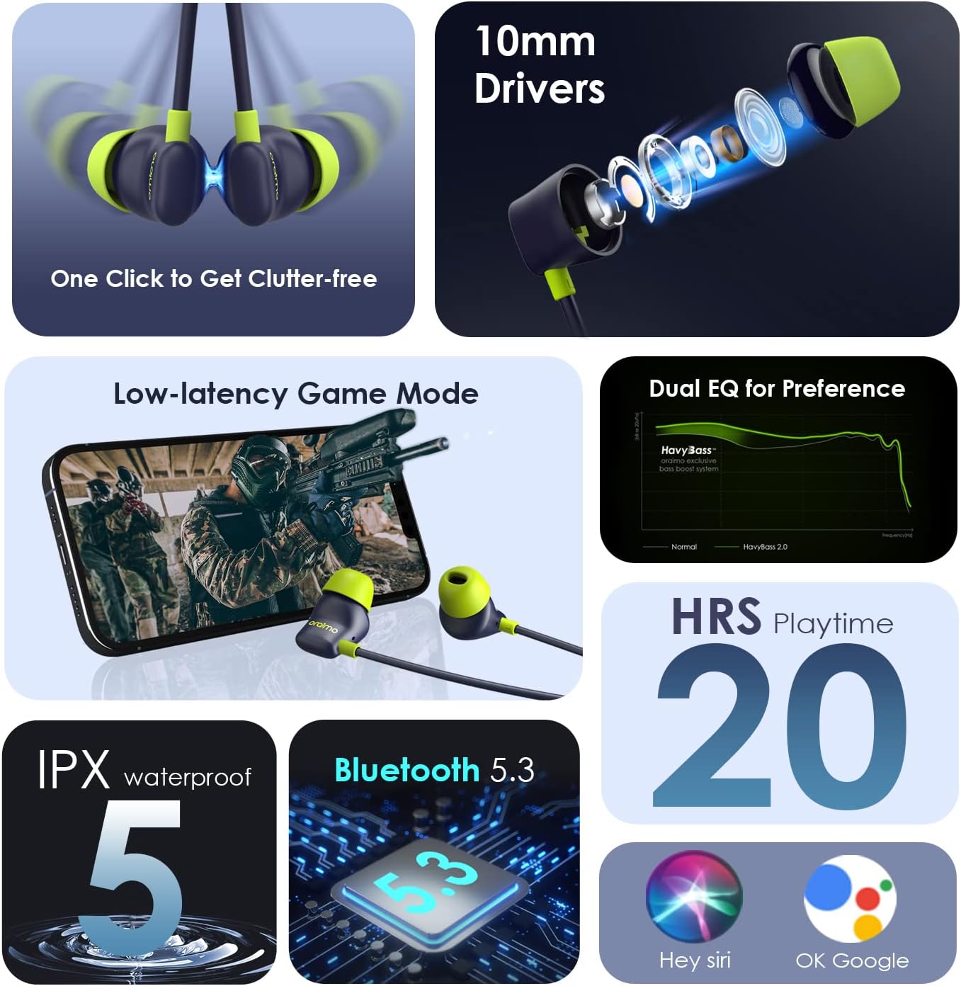 Oraimo Shark 4 OEB-E30D Neck Earphone BT V5.3 120mAh (Blue) (OEB-E03D)